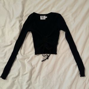 Princess Polly Black Scrunch Long Sleeve Crop Top
